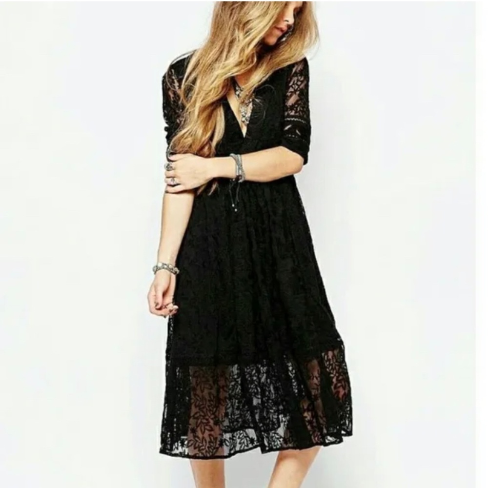 Free People Mountain Laurel Lace Crochet Midi Dress Size 4 XS